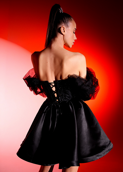 Чёрное мини с блестящим корсетом бюстье Рокси платьев для фотосессии и мероприятия в Омске