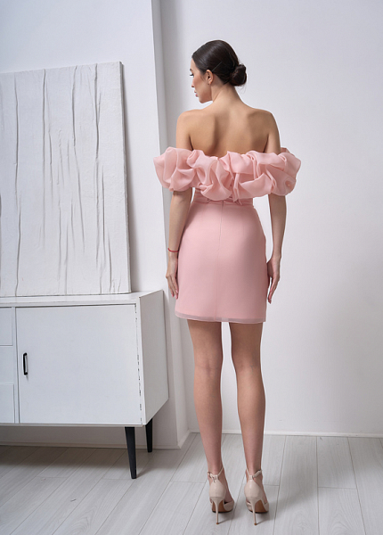 Прокат платья Пудровое платье трансформер с открытыми плечами мини макси Джейн для фотосессии и мероприятия в Омске