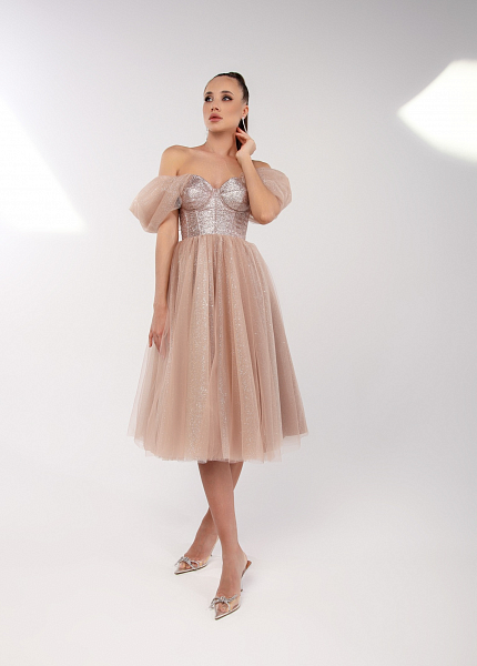 Прокат платья Карамельное миди с топом бюстье Нойда для фотосессии и мероприятия в Омске